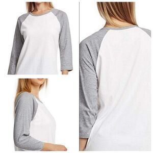 Two-toned Quarter Sleeve Baseball T-Shirt White/Gray